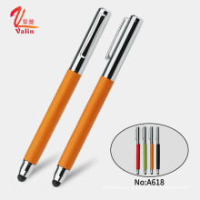 Newest PU leather materlia metal roller ball screen touch pen printing logo with tablet stylus